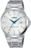 Lorus Mens Dated White Sunray Dial Stainless Steel Bracelet Watch RH997KX9