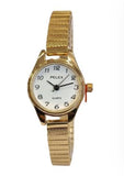 Pelex Ladies Big number Gold Case White Dial Gold Bracelet Strap Quartz Watch