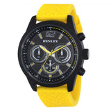 Henley Mens Multi Eye Black Dial With Yellow Sports Large Silicone Strap Watch H02216.9