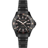 Sekonda Ladies Fashion Pacific Wave Dated RoseGold Number Black Dial Black stainless steel Bracelet Watch 40573