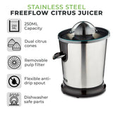 Tower Citrus Juicer 100W – Stainless Steel Electric Citrus Press for Oranges & Lemons