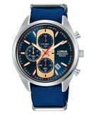 Lorus Mens Urban Chronograph Dated Blue Dial Blue Nylon Strap Watch RM357GX9