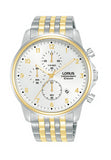 Lorus Mens Sports Chronograph Two Tone Bracelet Watch RM338JX9