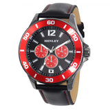 Henley Mens Polished Gun Sports Coloured Stitch Multi Eye Watch Gun/Red H03014.10