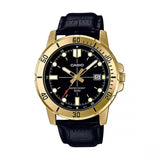 CASIO MENS DATE ANALOGUE GOLD CASE BLACK LEATHER WR 50M