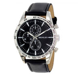 Henley Mens Polished Silver Sports Multi Eye Black Dial Black Leather Strap Watch H03016.3