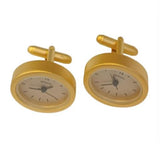 Miniature Clock Goldtone Plated Metal Cufflinks Solid Brass IMP413