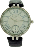 Lipsy London Ladies Bling Bezel Silver Tone Dial Black Leather Strap Watch LP293