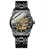 Longbo Mens Automatic Hollow mechanical Dial Analogue Black/Gold Metal Bracelet Strap Watch