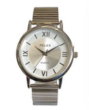 Pelex Mens Big Roman number Silver Case White Dial Silver Bracelet Strap Quartz Watch