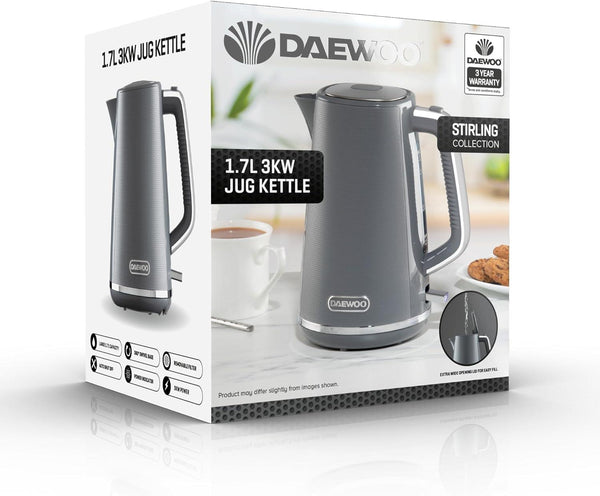 Daewoo Stirling 1.7L Jug Kettle 3000w Grey SDA2631 – Gadgetize