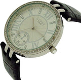 Lipsy London Ladies Bling Bezel Silver Tone Dial Black Leather Strap Watch LP293