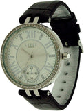 Lipsy London Ladies Bling Bezel Silver Tone Dial Black Leather Strap Watch LP293