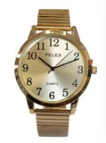 Pelex Mens Big number Gold Case Gold Dial Gold Bracelet Strap Quartz Watch