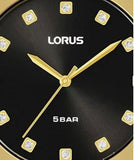 Lorus Ladies Bling Black dial Gold Plated Stainless Steel Bracelet Watch RG206WX9