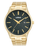 Lorus Mens Gold Plated Black Dial Bracelet Watch RH934QX9