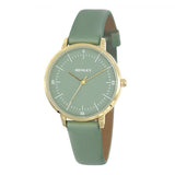 Henley Ladies Minimalistic Polished Round silver tone case Sage Green Leather Strap Watch H06184.11