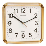 RHYTHM Square Basic Wall Clock with Silent Movement in Gold Colour 3D Numerals