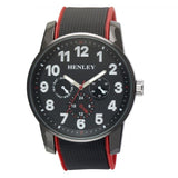 Henley Men's Black Dial Red & Black Silicone Sports Rubber Strap Watch H02204.10