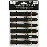 BLML Regular Black Leather Straps LONG card of 6 (18mm)