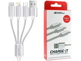 Advanced Accessories 3 in 1 USB Cable 10cm (Lightning/USB-C/Micro)- Silver