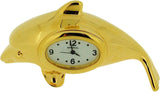 Miniature Clock Gold Free Standing Dolphin Solid Brass IMP1062G - CLEARANCE NEEDS RE-BATTERY