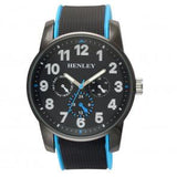 Henley Men's Black Dial Blue & Black Silicone Sports Rubber Strap Watch H02204.3