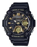 Casio Men's Resin 10 ATM World time Telememo Stopwatch - AEQ-120W-9AVDF