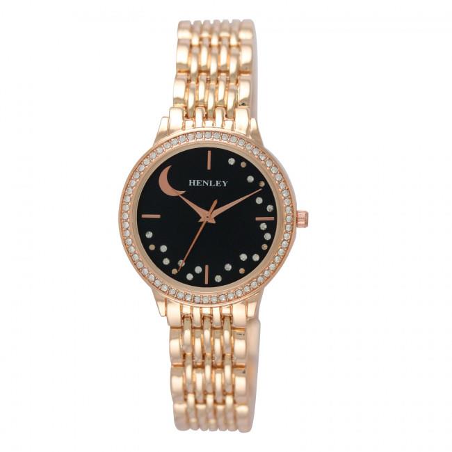 Rose gold watch with black clearance face