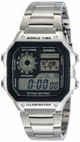 Casio Men's World Time Illuminator Stainless Steel Bracelet Watch -  AE-1200WHD-1AVDF