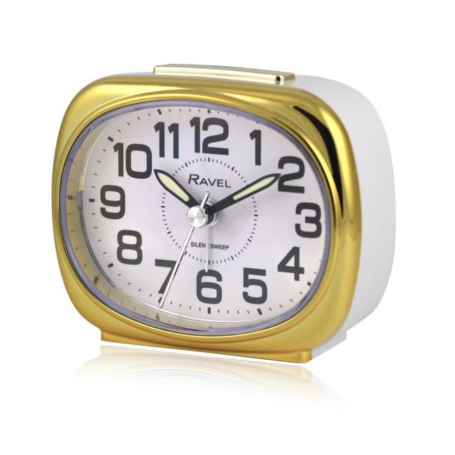 Ravel Small sized pillow shaped Bedside Quartz Alarm Clock - White / Gold RC040.42